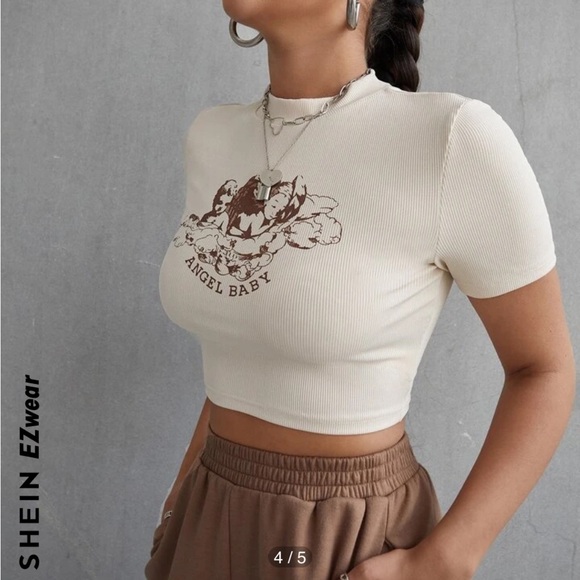 3/30$🤍 SHEIN | Beige ribbed "Angel baby" cropped baby tee - Picture 2 of 4